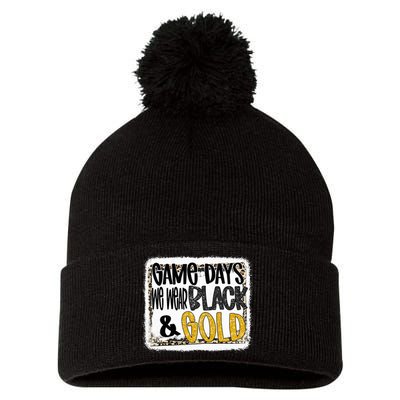 On Game Day Football We Wear Black And Gold School Spirit Pom Pom 12in Knit Beanie