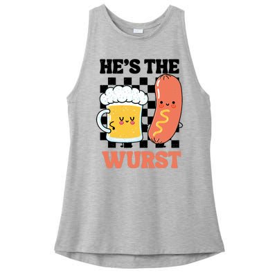 Oktoberfest German Drinking HeS The Wurst Couple Matching Ladies PosiCharge Tri-Blend Wicking Tank