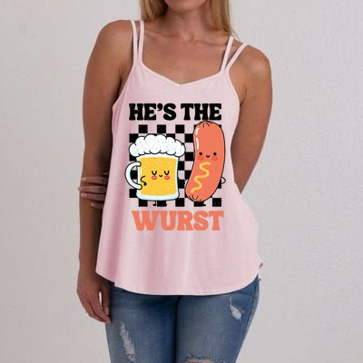 Oktoberfest German Drinking HeS The Wurst Couple Matching Women's Strappy Tank