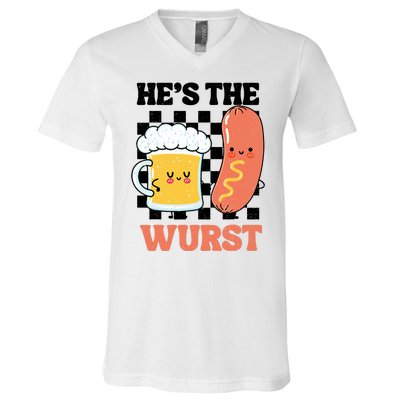 Oktoberfest German Drinking HeS The Wurst Couple Matching V-Neck T-Shirt