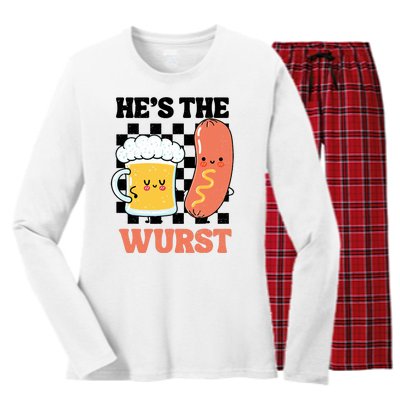 Oktoberfest German Drinking HeS The Wurst Couple Matching Women's Long Sleeve Flannel Pajama Set 