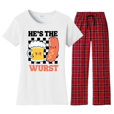 Oktoberfest German Drinking HeS The Wurst Couple Matching Women's Flannel Pajama Set