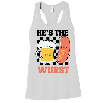 Oktoberfest German Drinking HeS The Wurst Couple Matching Women's Racerback Tank