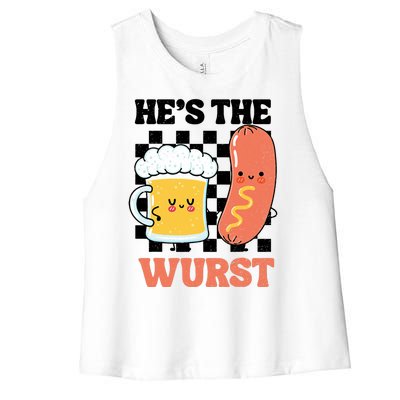 Oktoberfest German Drinking HeS The Wurst Couple Matching Women's Racerback Cropped Tank