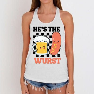 Oktoberfest German Drinking HeS The Wurst Couple Matching Women's Knotted Racerback Tank