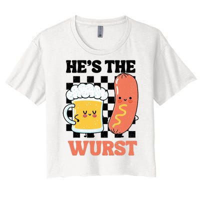 Oktoberfest German Drinking HeS The Wurst Couple Matching Women's Crop Top Tee