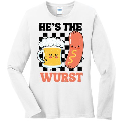 Oktoberfest German Drinking HeS The Wurst Couple Matching Ladies Long Sleeve Shirt