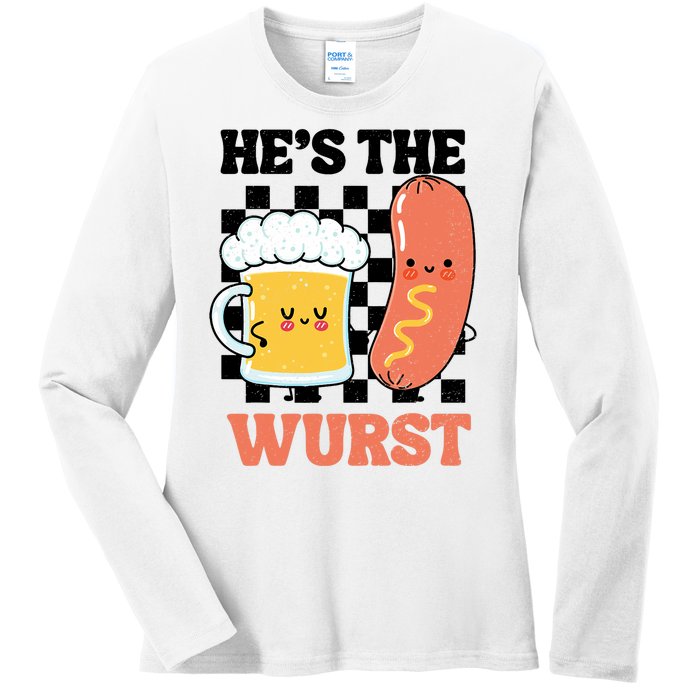 Oktoberfest German Drinking HeS The Wurst Couple Matching Ladies Long Sleeve Shirt