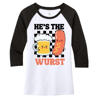 Oktoberfest German Drinking HeS The Wurst Couple Matching Women's Tri-Blend 3/4-Sleeve Raglan Shirt