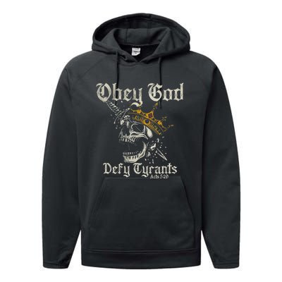 Obey God Defy Tyrants Skull Performance Fleece Hoodie