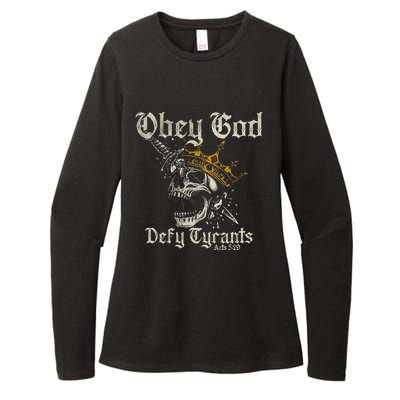 Obey God Defy Tyrants Skull Womens CVC Long Sleeve Shirt