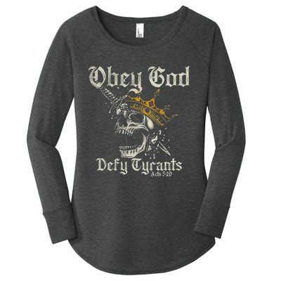 Obey God Defy Tyrants Skull Women's Perfect Tri Tunic Long Sleeve Shirt