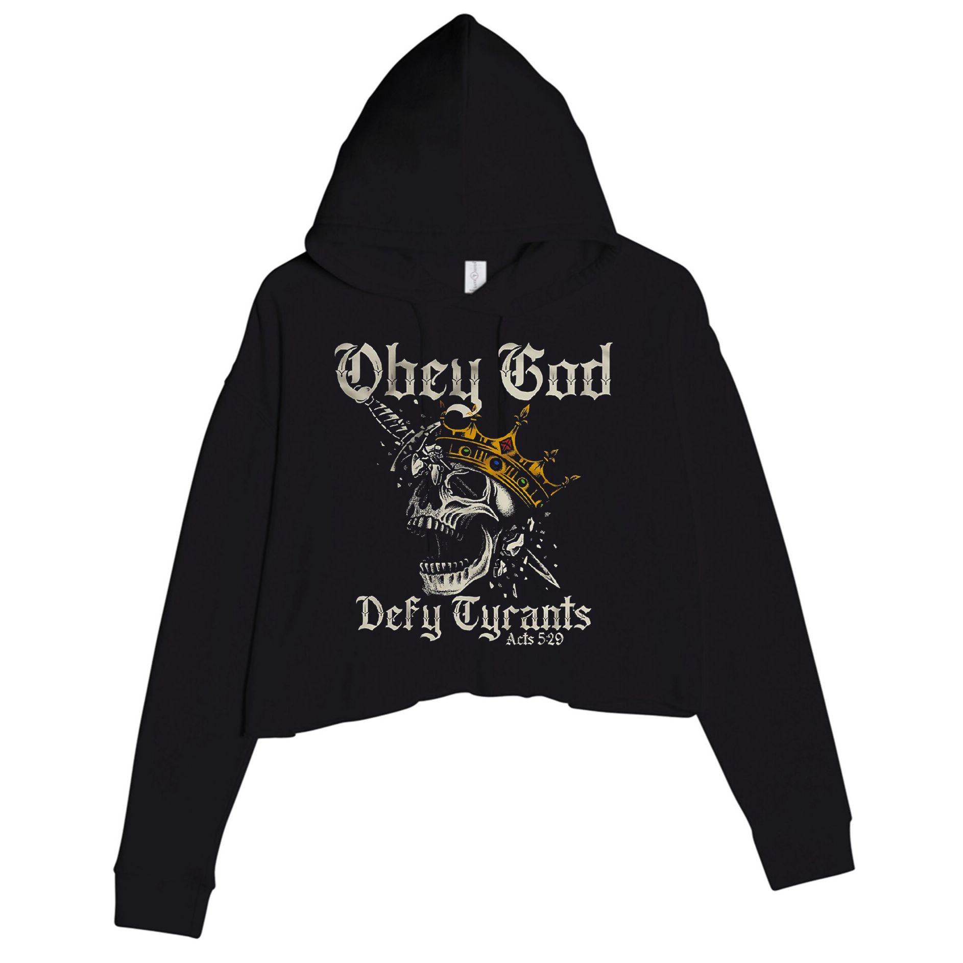 Obey God Defy Tyrants Skull Crop Fleece Hoodie