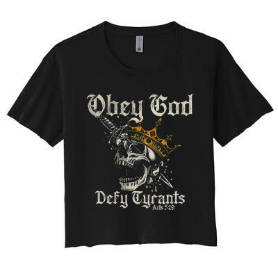 Obey God Defy Tyrants Skull Women's Crop Top Tee