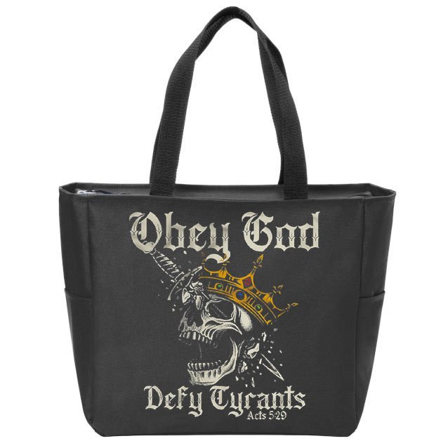 Obey God Defy Tyrants Skull Zip Tote Bag