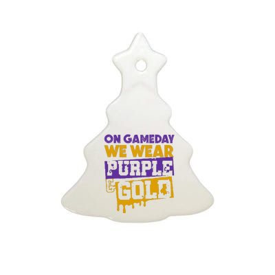 On Game Day Football We Wear Purple And Gold Leopard Ceramic Tree Ornament