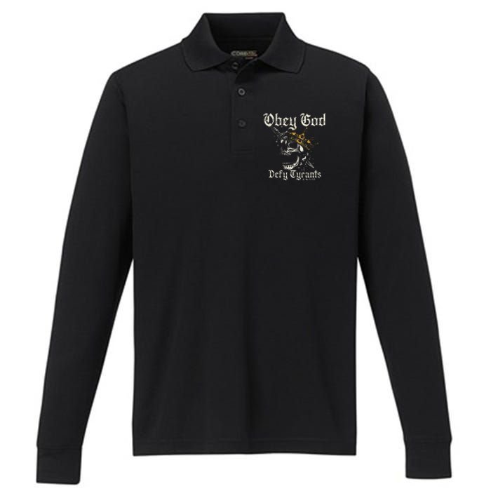 Obey God Defy Tyrants Skull Performance Long Sleeve Polo