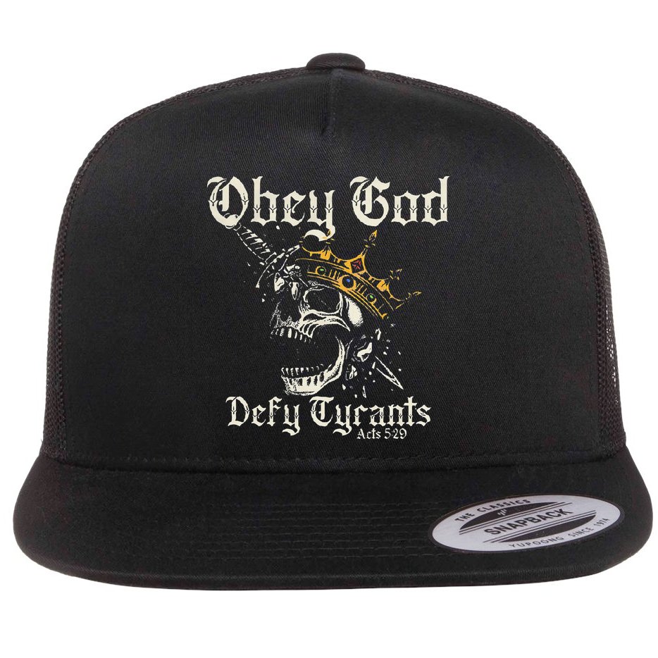 Obey God Defy Tyrants Skull Flat Bill Trucker Hat