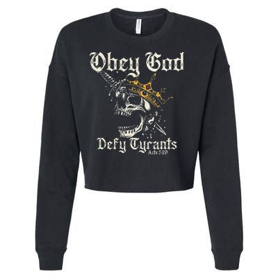 Obey God Defy Tyrants Skull Cropped Pullover Crew