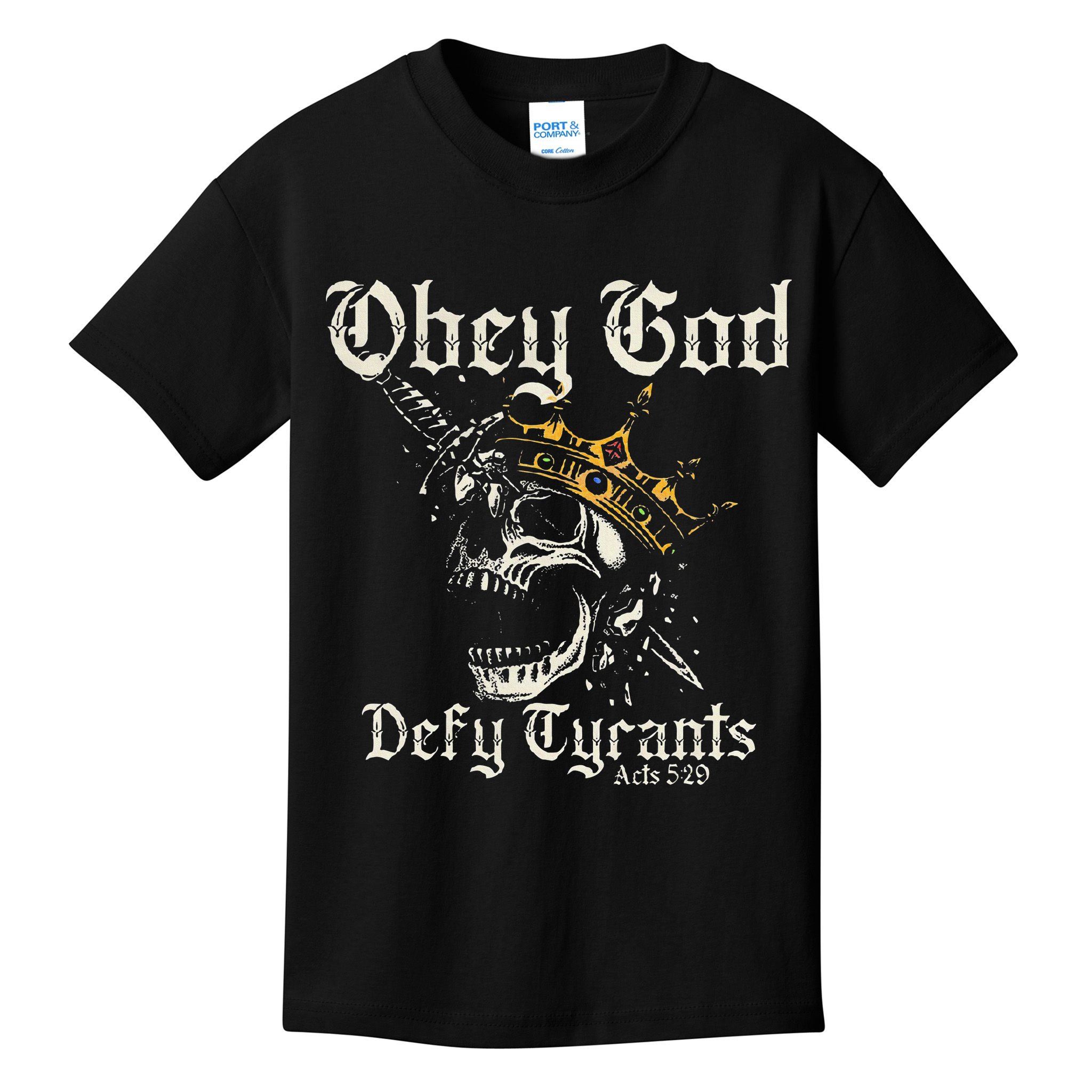 Obey God Defy Tyrants Skull Kids T-Shirt