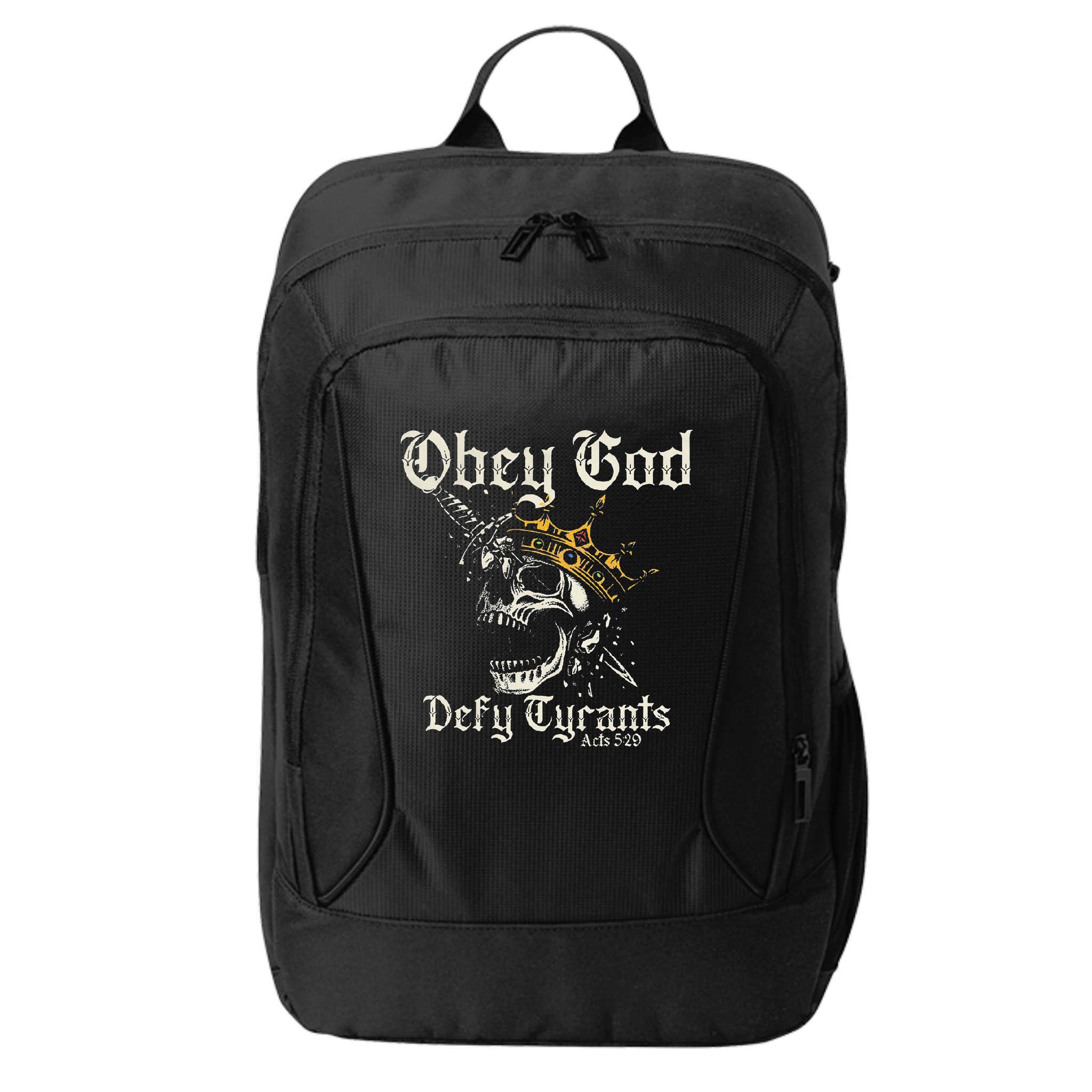 Obey God Defy Tyrants Skull City Backpack