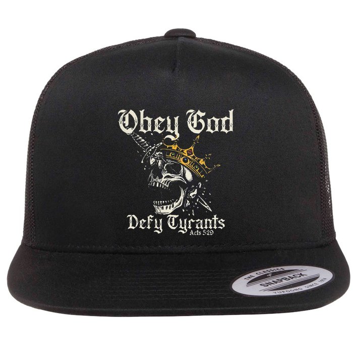 Obey God Defy Tyrants Skull Flat Bill Trucker Hat