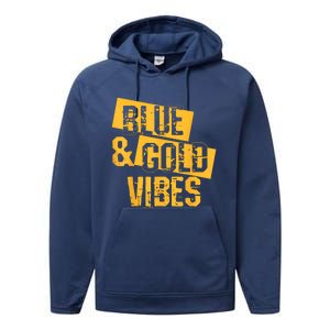 On Game Day Football We Wear Blue And Vibes Gold School Spirit Performance Fleece Hoodie