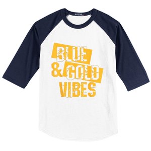 On Game Day Football We Wear Blue And Vibes Gold School Spirit Baseball Sleeve Shirt