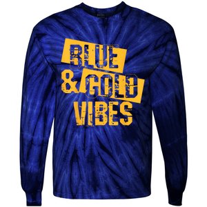 On Game Day Football We Wear Blue And Vibes Gold School Spirit Tie-Dye Long Sleeve Shirt