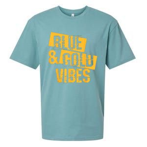 On Game Day Football We Wear Blue And Vibes Gold School Spirit Sueded Cloud Jersey T-Shirt