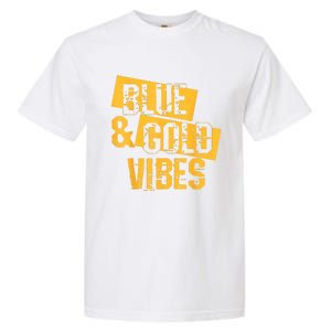 On Game Day Football We Wear Blue And Vibes Gold School Spirit Garment-Dyed Heavyweight T-Shirt