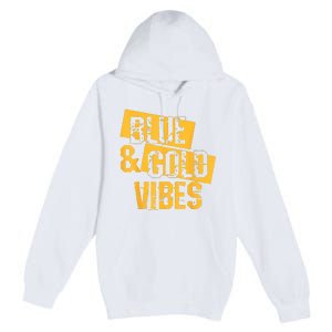 On Game Day Football We Wear Blue And Vibes Gold School Spirit Premium Pullover Hoodie