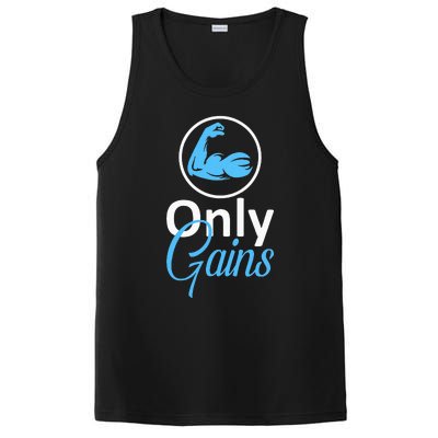 Only Gains Funny Gym Fitness Workout Bodybuilding Lifting PosiCharge Competitor Tank