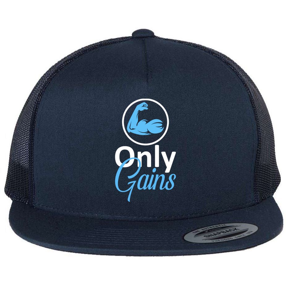 Only Gains Funny Gym Fitness Workout Parody Flat Bill Trucker Hat