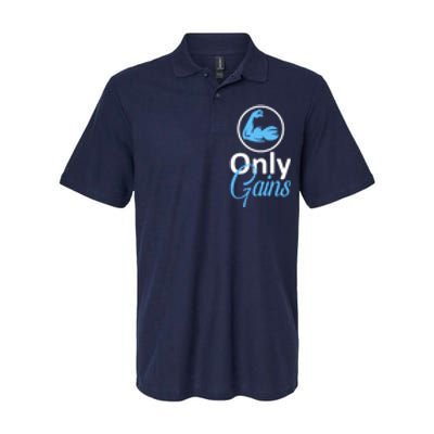 Only Gains Funny Gym Fitness Workout Parody Softstyle Adult Sport Polo