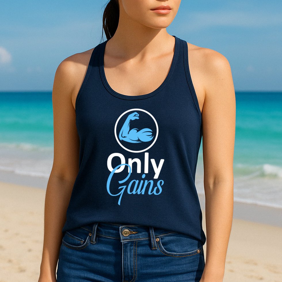Only Gains Funny Gym Fitness Workout Parody Womens Tank Top