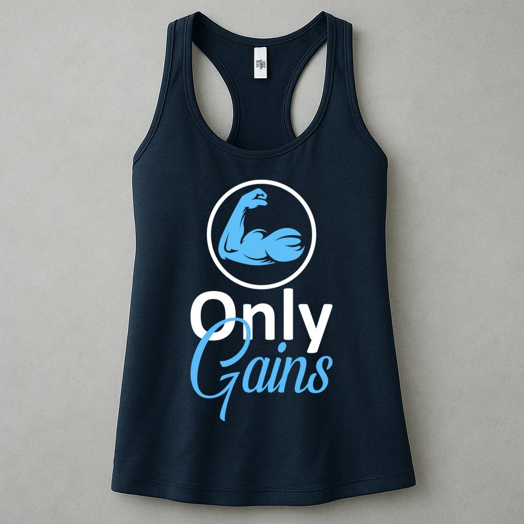 Only Gains Funny Gym Fitness Workout Parody Womens Tank Top