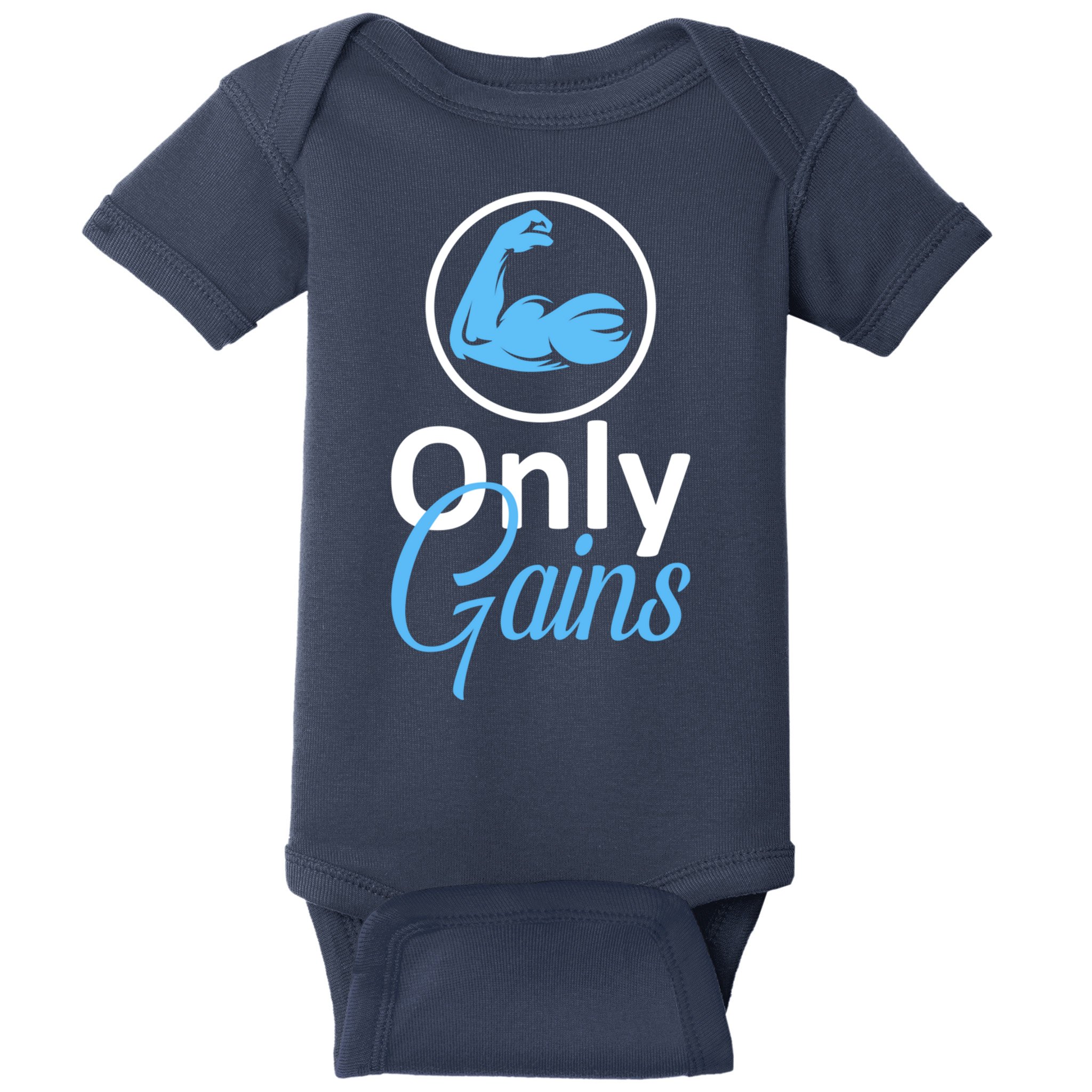 Only Gains Funny Gym Fitness Workout Parody Baby Bodysuit