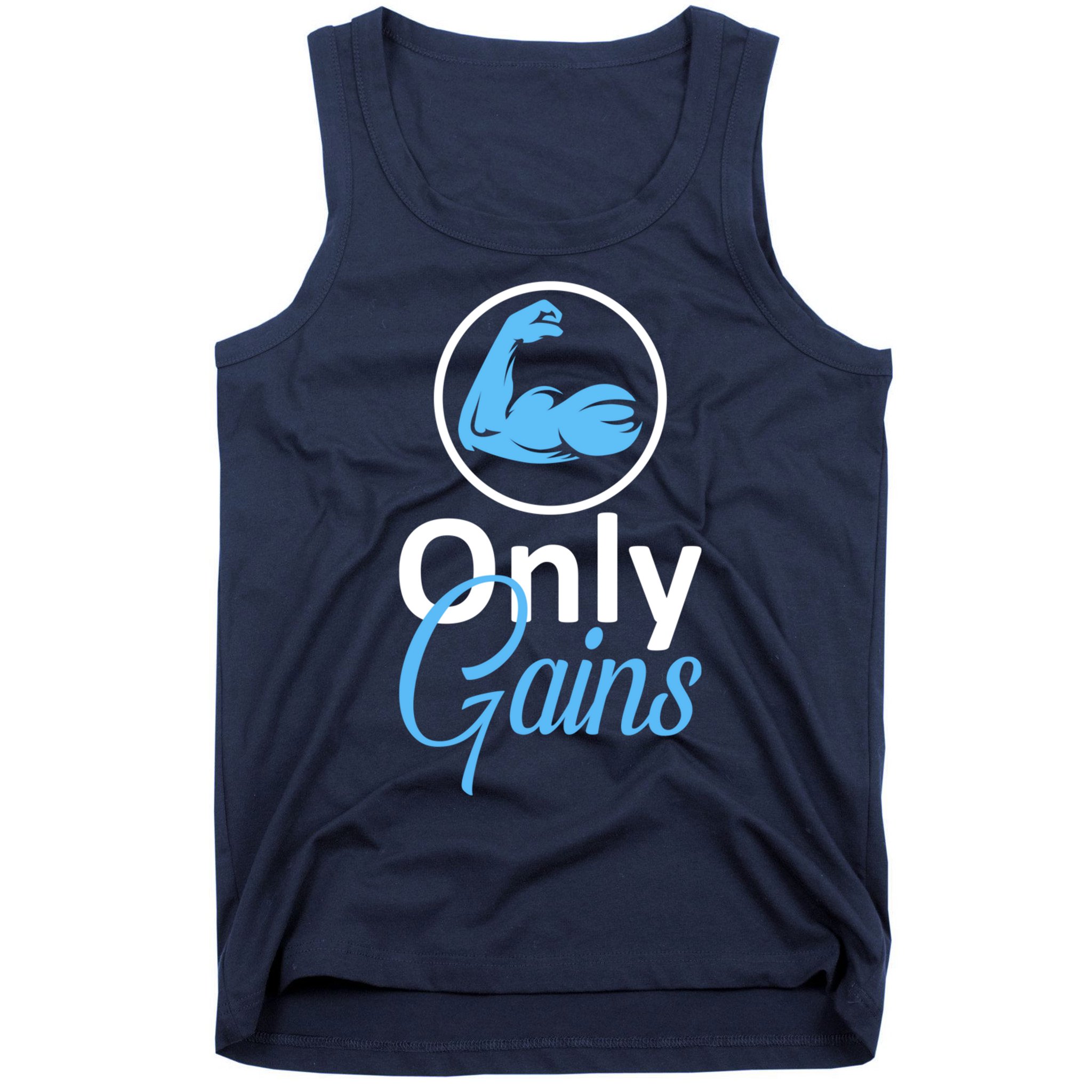 Only Gains Funny Gym Fitness Workout Parody Tank Top