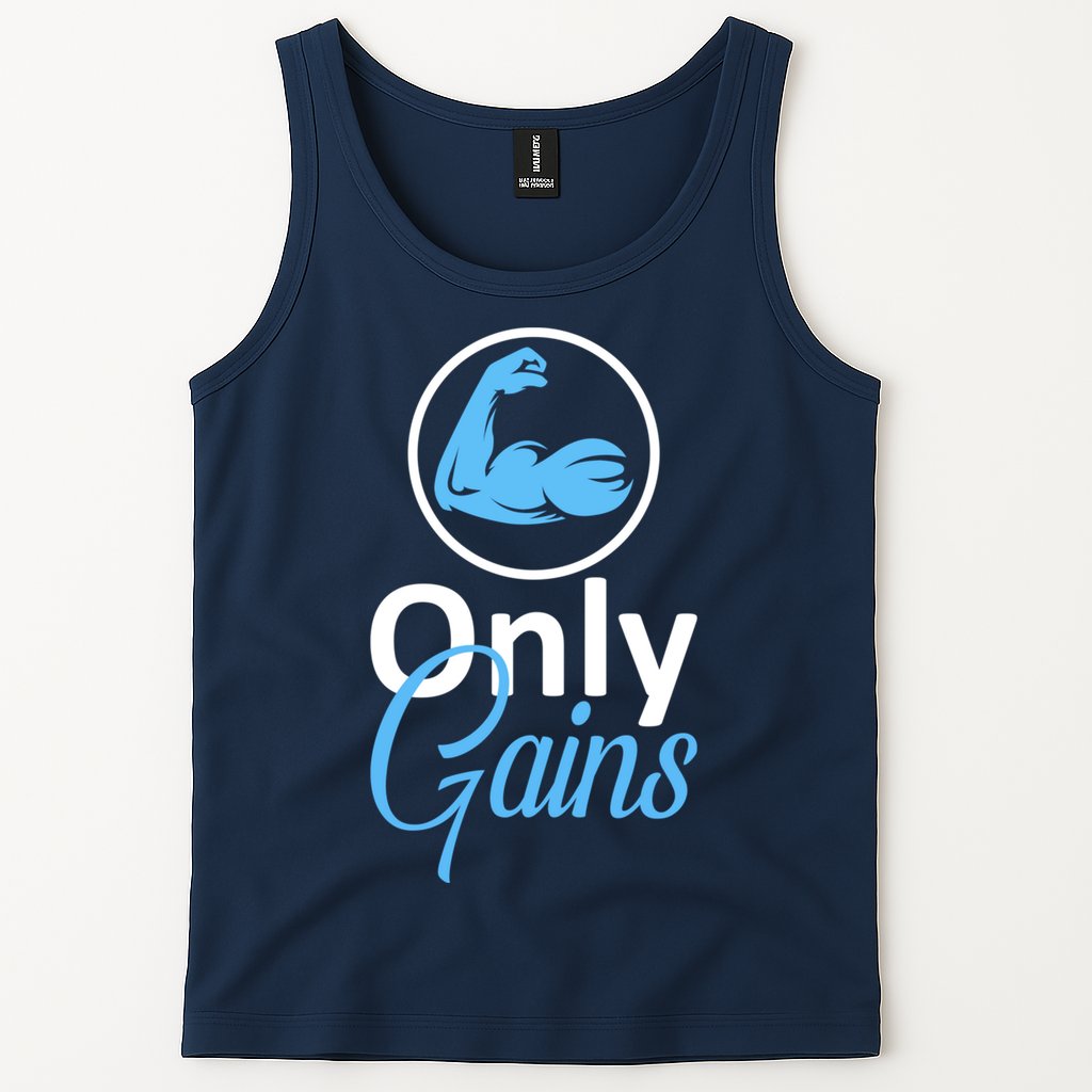 Only Gains Funny Gym Fitness Workout Parody Tank Top