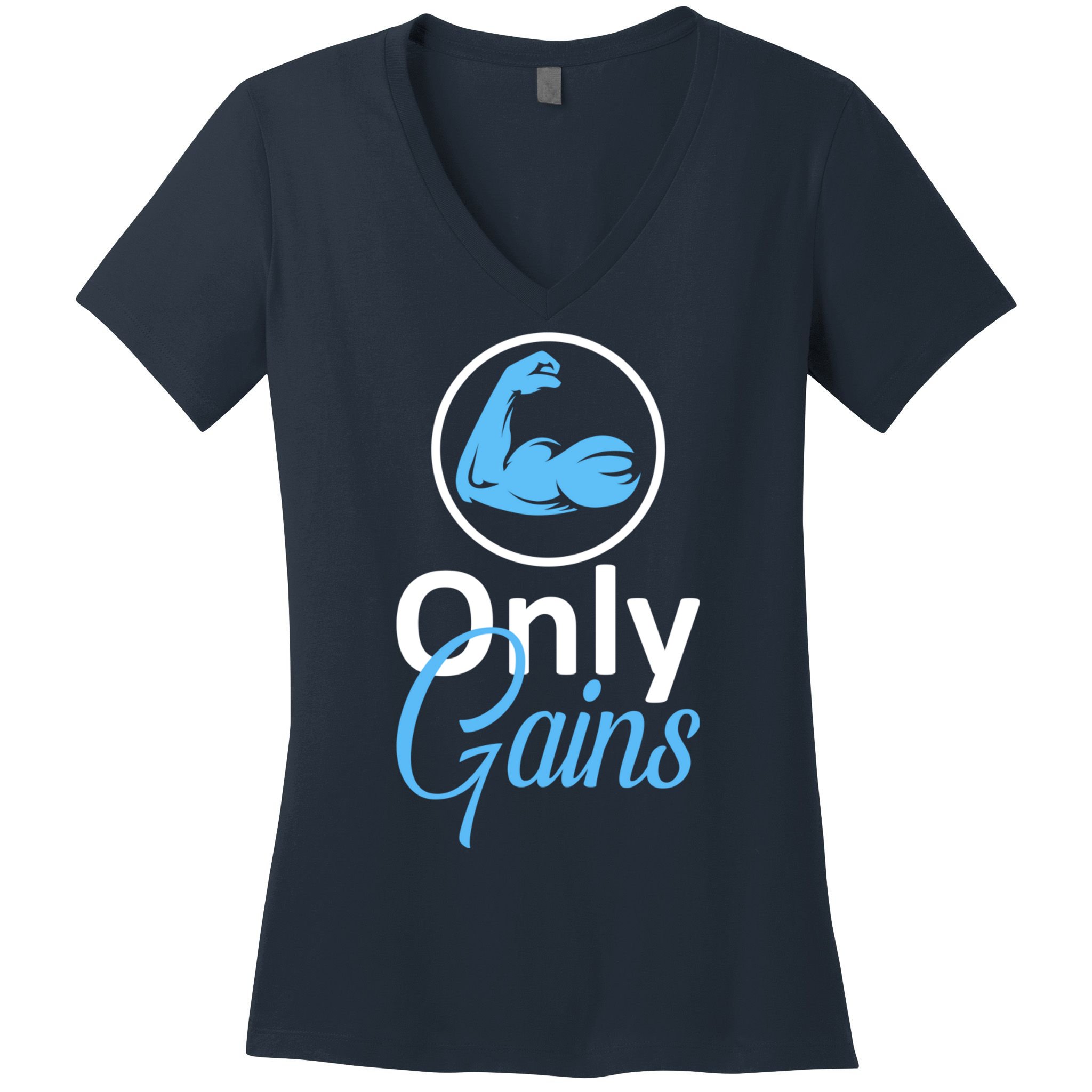 Only Gains Funny Gym Fitness Workout Parody Women's V-Neck T-Shirt