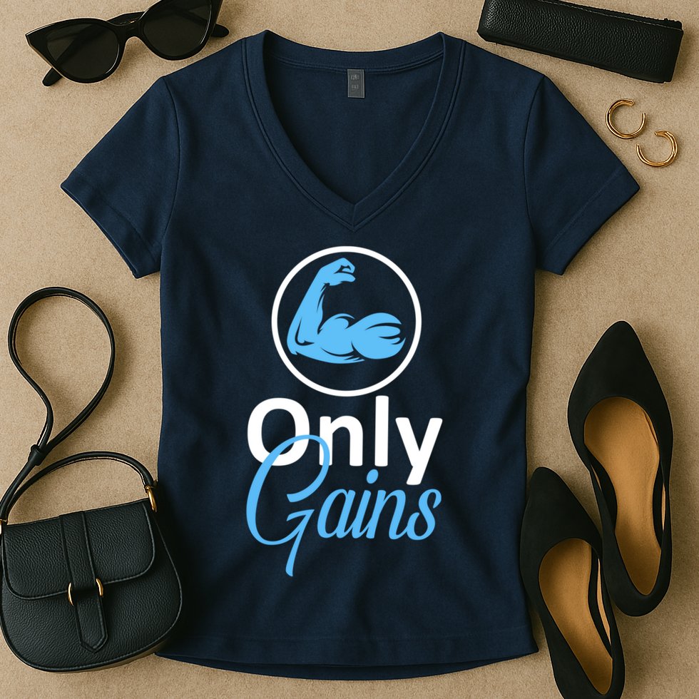 Only Gains Funny Gym Fitness Workout Parody Women's V-Neck T-Shirt