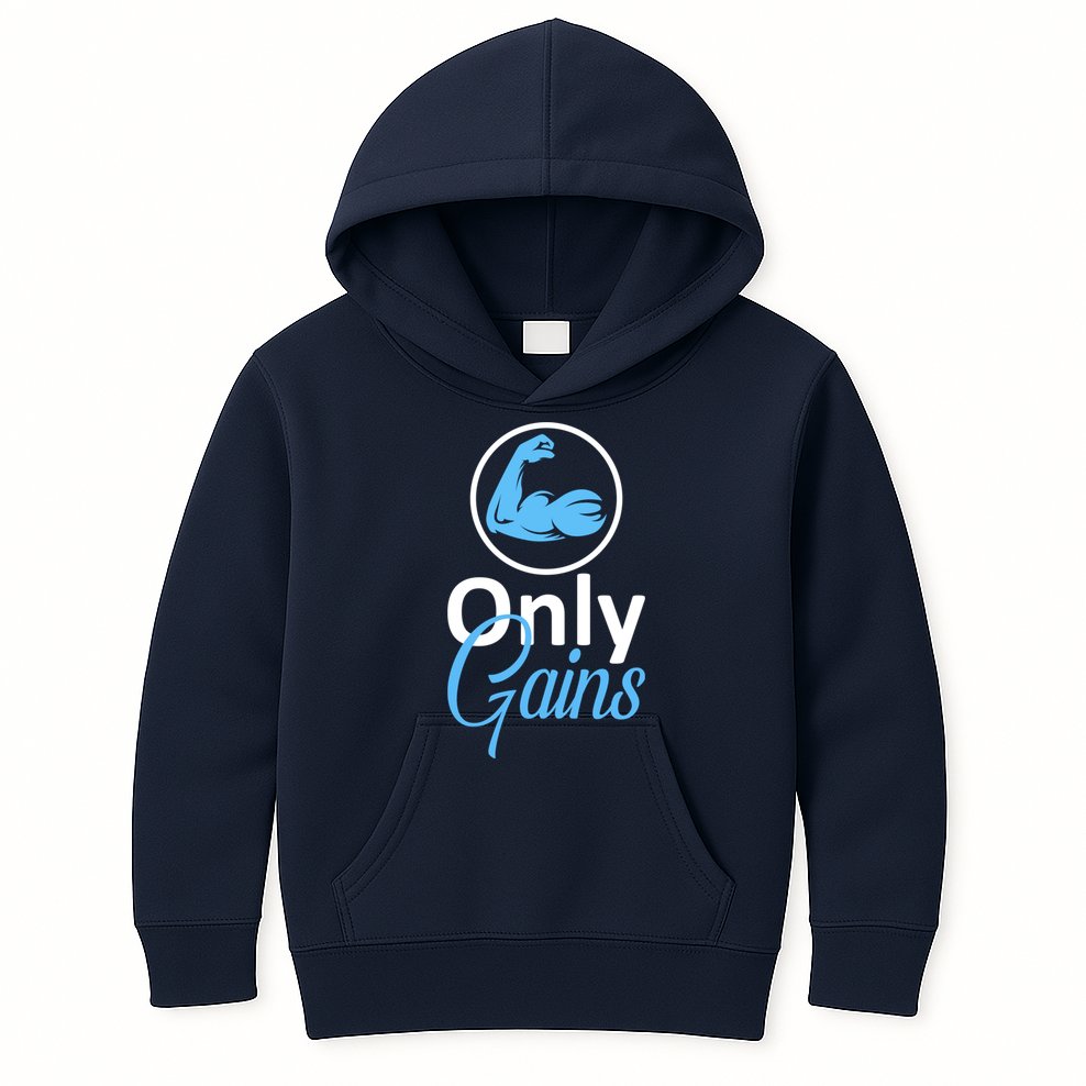 Only Gains Funny Gym Fitness Workout Parody Kids Hoodie