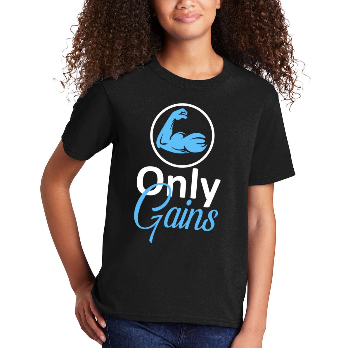 Only Gains Funny Gym Fitness Workout Parody Kids T-Shirt