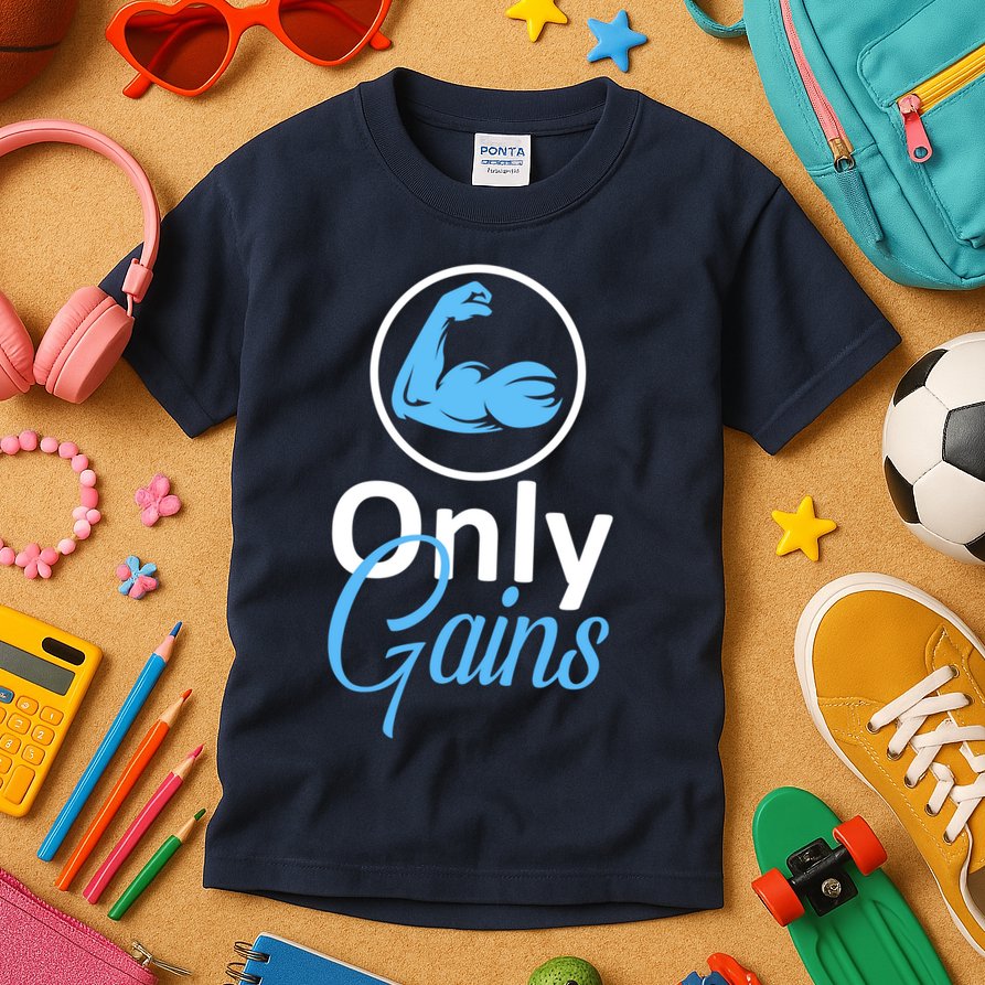 Only Gains Funny Gym Fitness Workout Parody Kids T-Shirt