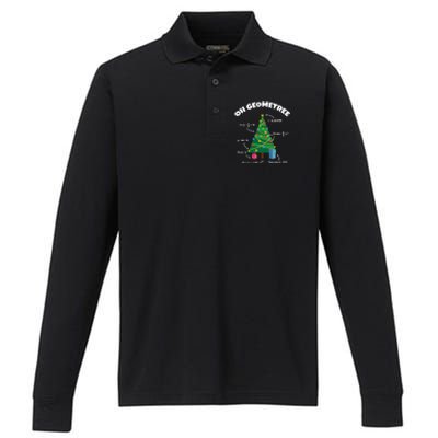 Oh Geometree Funny Christmas Tree Math Teacher Performance Long Sleeve Polo