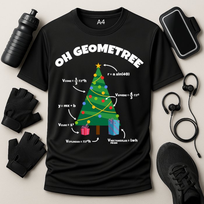 Oh Geometree Funny Christmas Tree Math Teacher Cooling Performance Crew T-Shirt