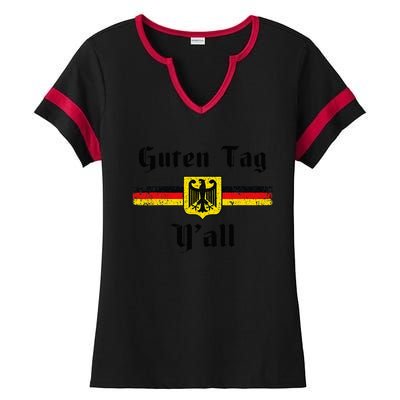 Oktoberfest German Flag Eagle Prost Guten Tag Y'all Fun Ladies Halftime Notch Neck Tee