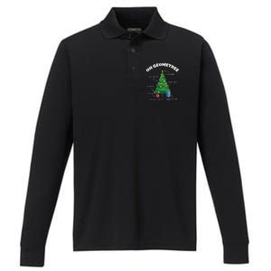 Oh Geometree Funny Christmas Tree Math Teacher Performance Long Sleeve Polo