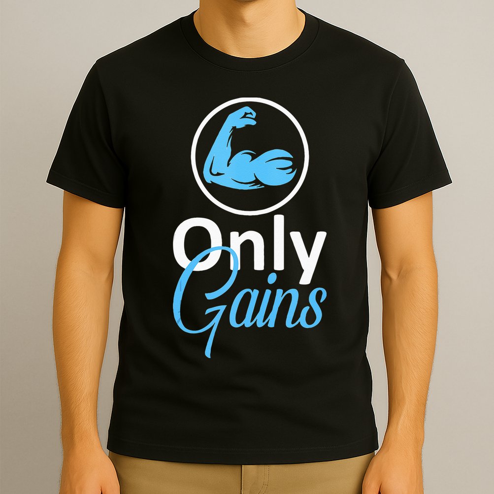 Only Gains Funny Gym Fitness Workout Parody T-Shirt